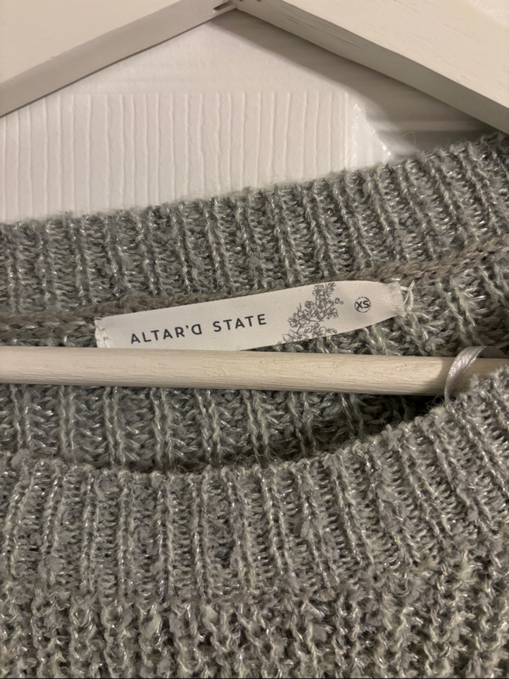 Altar'd State Light Gray Cropped Crewneck Sweater - Picture 2 of 6